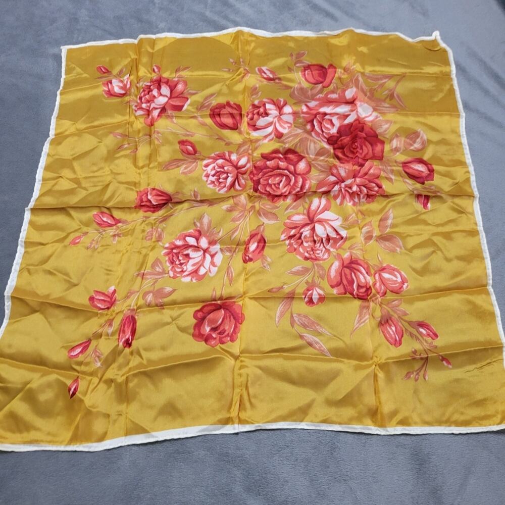 Bestmaid‎ Orange Yellow Pink Floral Silky Square Scarf Hair Neck Bag Accessories